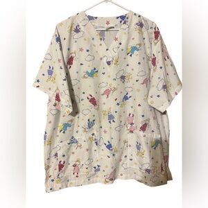 Trend Scrubs Top Women’s XL Pockets Medical Dental Vet Angels Stars Clouds Comfy